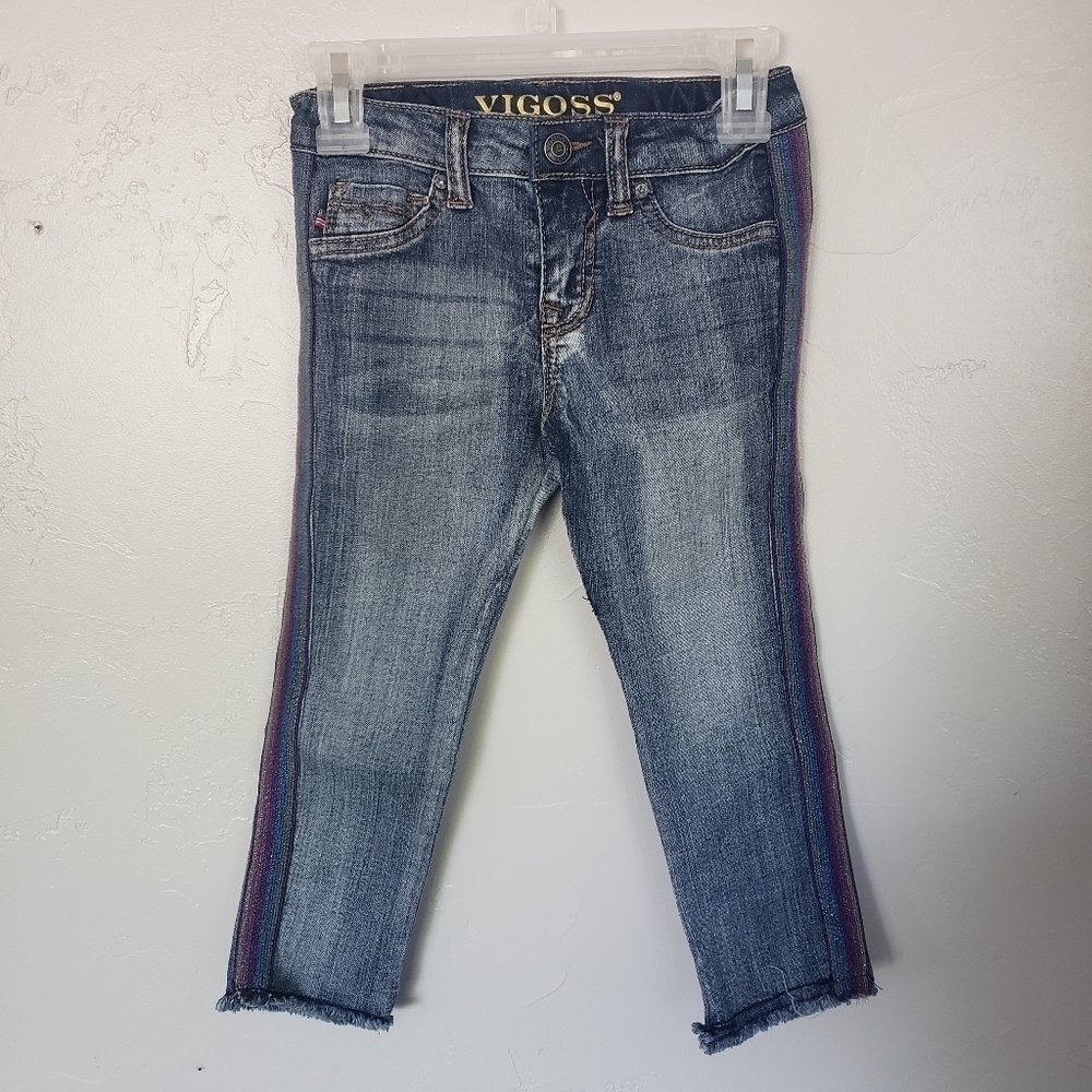 Vigoss Jeans Girls 5 Purple Green Sparkle Stripe